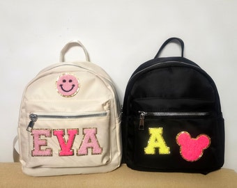 Custom Nylon Mini Backpack with Chenille Letters Sewn on Personalized backpack with patch letters girls Back to school