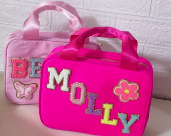 Fiambrera de nailon personalizada - Bricolaje Personalización de letras Bolso de mano de nailon Parches Varsity con purpurina personalizables Refrigerador aislado almuerzo escolar