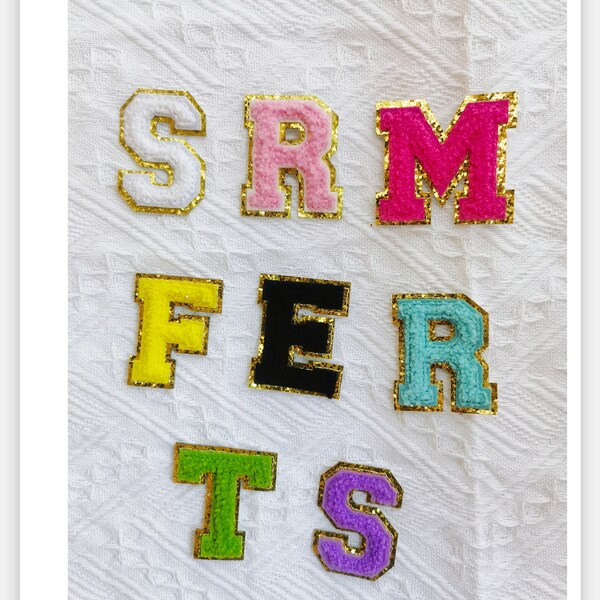 3.15inch/ 2.17inch Multi-color Chenille bling embroidery Handmade letter Patchs  Iron On For DIY Clothing Bags Jacket