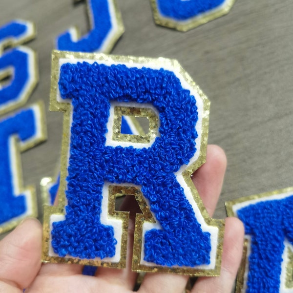 3.15inch Royal blue Chenille bling embroidery Handmade letter Patchs  Iron On For DIY Clothing Bags Jacket