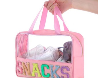 SNACKS Clear Bag, Nylon Clear Snacks bag PINK