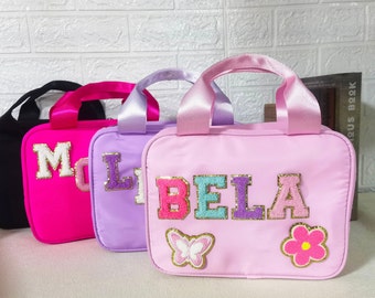 Sewn Nylon Lunch Box Lunch Bag chenille patch personalize varsity chenille custom letters & patches for kids girls women school lunchbox