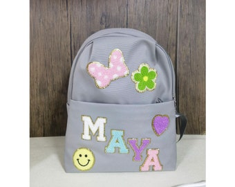 Personalized Nylon Small Backpack for Preschool Girl and boys with Cute chenille Letter patch kindergarten Best Gift