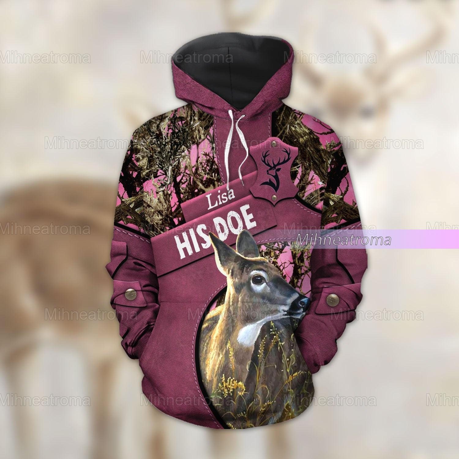 Personalized Her Buck His Doe Couple Hoodies, Deer Matching Hoodies