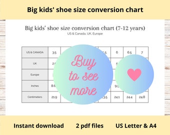 Big Kid Shoe Size Chart European Euro Cm Shoe Size Big Kids' Shoe