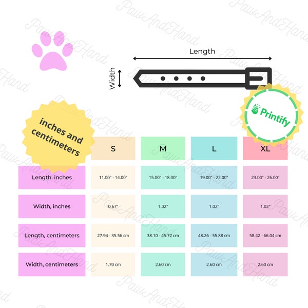 Pet Collar Sizing Chart Etsy
