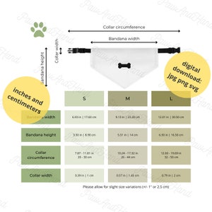 Pet Bandana Collar Size Chart In Inches And Centimeters Digital Download Size Chart POD Dog Bandana Sizing Guide Printify Pet Bandana Sizes