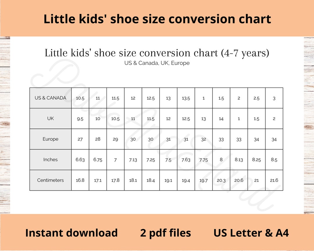 Little Kids' Shoe Size Conversion Chart Printable US Etsy