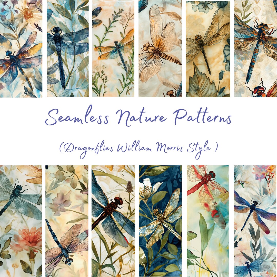 SEAMLESS Digital Paper, Dragonflies, William Morris Inspired ...