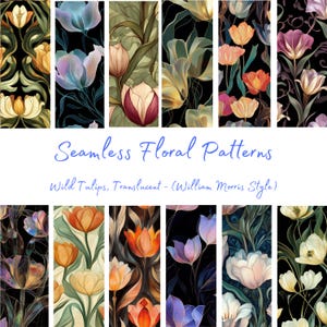 Florales digitales Papier. Wilde Tulpen, William Morris inspiriert - NAHTLOS - Aquarell Blumenmuster - 12 Designs - 12 x 12 Zoll - Kommerzielle Nutzung