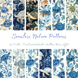Tortues de mer, inspiration William Morris - sans couture - motifs aquarelles - 12 modèles - 12 x 12 po - usage commercial