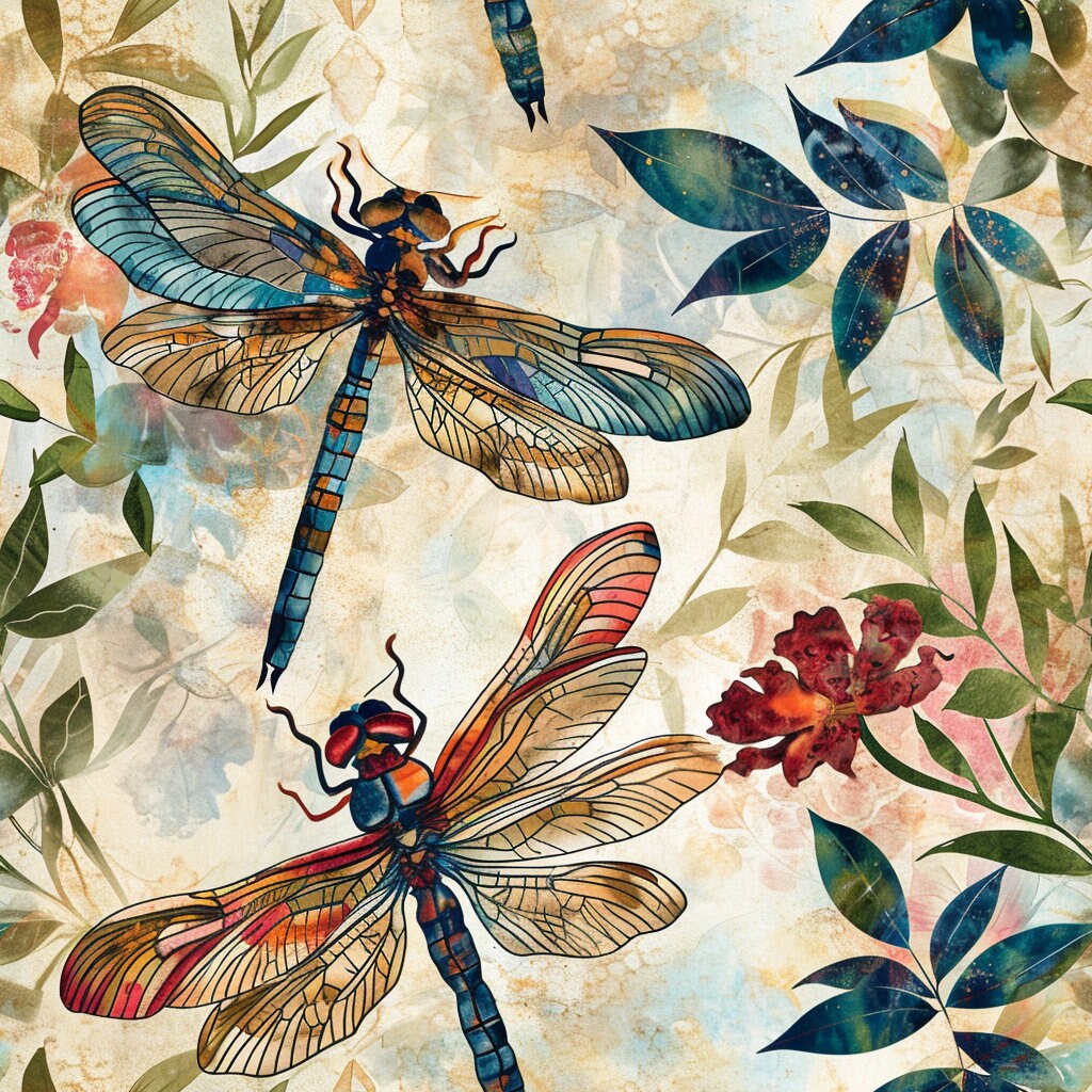 SEAMLESS Digital Paper, Dragonflies, William Morris Inspired ...