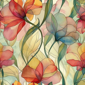 Art Nouveau Floral Digital Paper – Translucent Watercolor Seamless ...