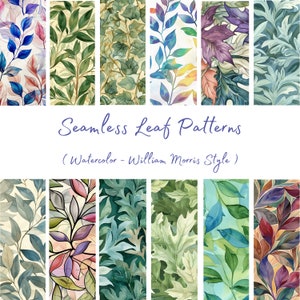 Florales Digitales Papier von William Morris inspiriert - NAHTLOS - Aquarell Frühling Blattmuster - 12 Designs - 30x30cm - Kommerzielle Nutzung