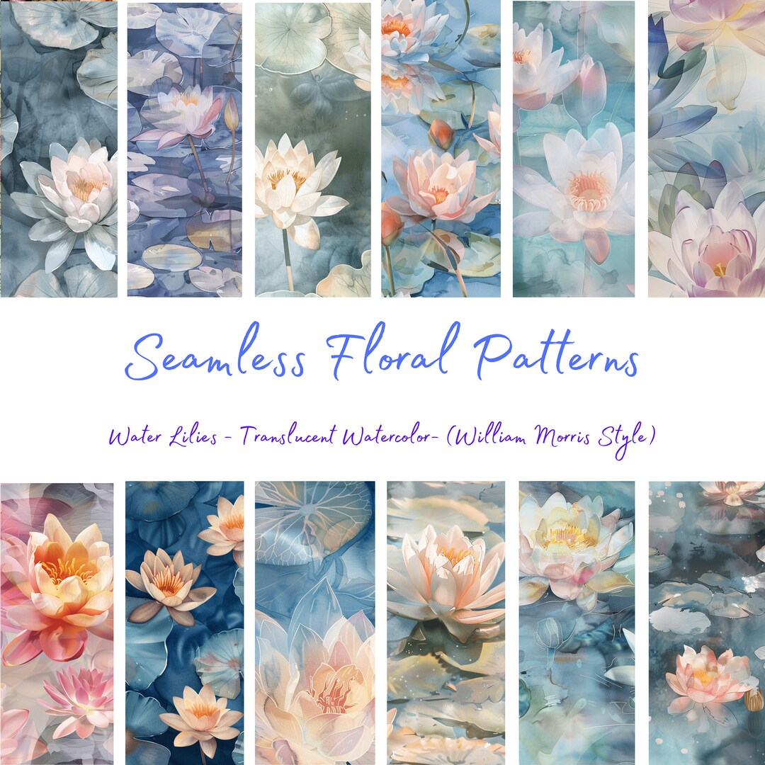 Floral Digital Paper Translucent Watercolor - SEAMLESS - Water Lily ...