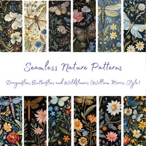 Papel digital SEAMLESS, libélulas e borboletas, inspirado em William Morris - Padrões de aquarela - 12 designs - 12 x 12 pol - Uso comercial