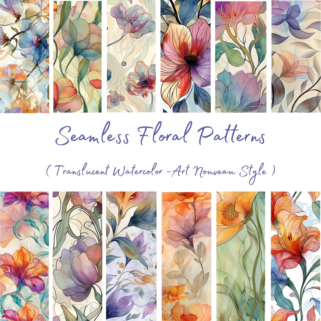 Art Nouveau Floral Digital Paper – Translucent Watercolor Seamless ...