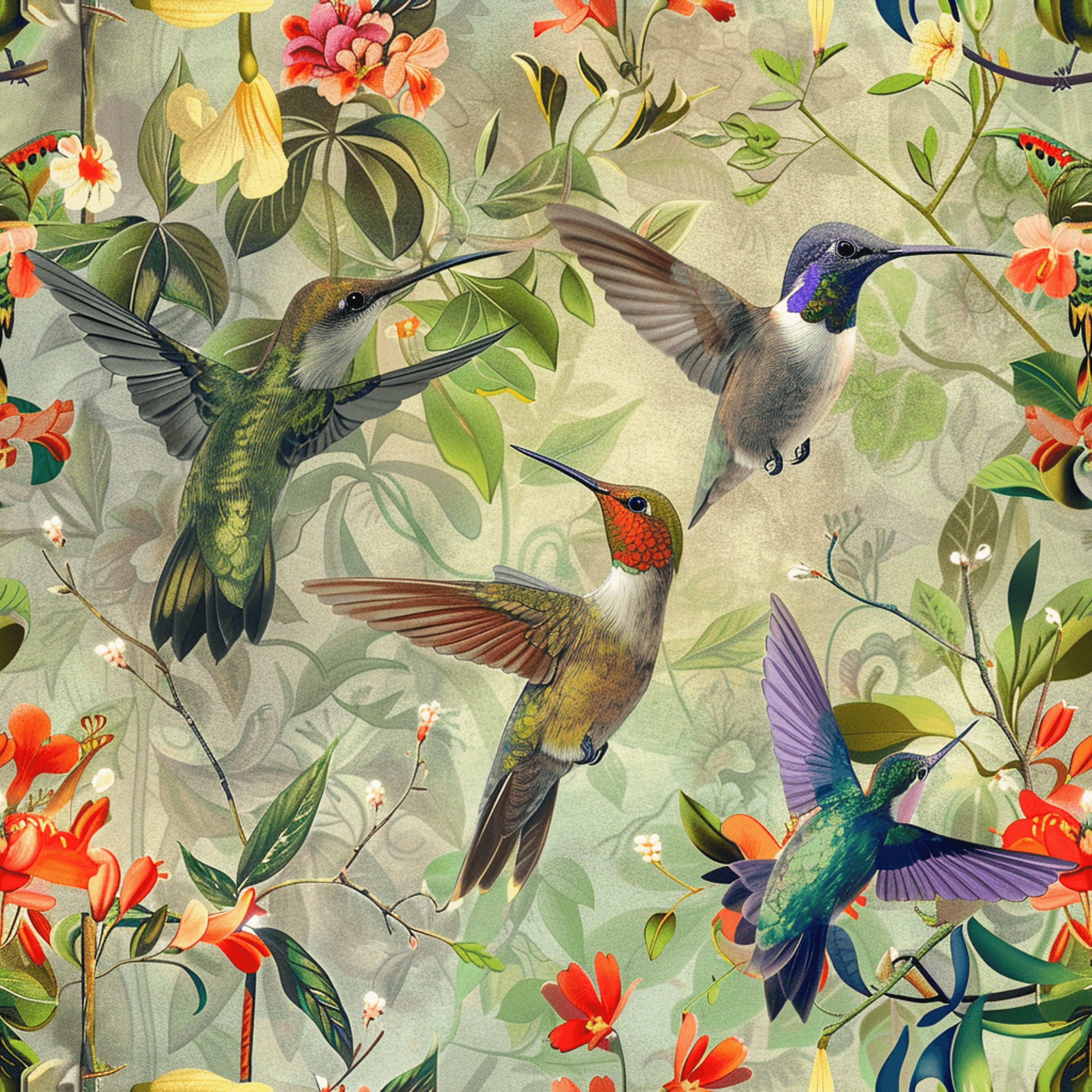 Patterns For Hummingbirds Seamless Nature Patterns, Wild Birds, Hummingbirds, Digital Paper ...