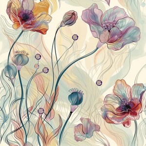 Art Nouveau Floral Digital Paper – Translucent Watercolor Seamless ...