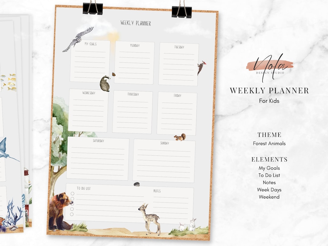 Forest Animals Weekly Planner for Kids | Cute Children's Animal ...