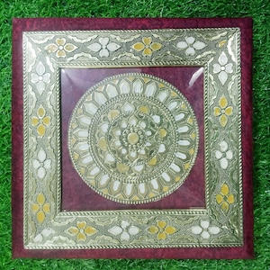 Red Velvet Meenakari Handmade Bajot Indian Chowki Pooja Stool Wooden Pooja Chowki God Sitting Stool Traditional Bajot for God Puja Decor
