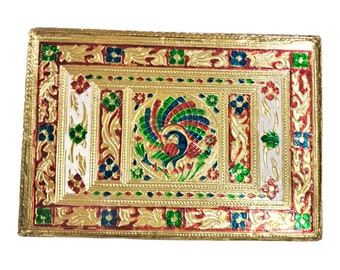 Indian Traditional Bajot,Oxidized Meenakari Bajoth,Wooden Bajot,Wooden Chowki with Handmade Pooja Chowki Patla Pooja Stool For Diwali Pooja
