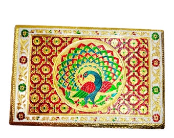 Indian Traditional Bajot,Oxidized Meenakari Bajoth,Wooden Bajot,Wooden Chowki with Handmade Pooja Chowki Patla Pooja Stool For Diwali Pooja
