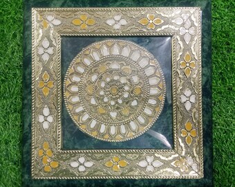 Green Velvet Meenakari Handmade Bajot Indian Chowki Pooja Stool Wooden Pooja Chowki God Sitting Stool Traditional Bajot for God Puja Decor