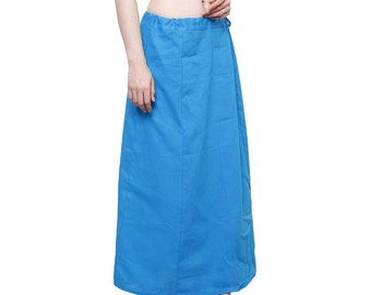 Blue Petticoat for Women, Cotton Straight Women Saree Shapewear, Readymade Petticoat for Saree, Indian Petticoat with Drawstring