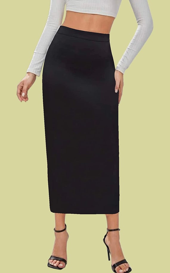 Pencil Skirt Bodycon Skirt Saree Shapewear Petticoat Casual With Elastic  Waist Black Women's High Waist Midi Straight Cut Shaper for Saree 