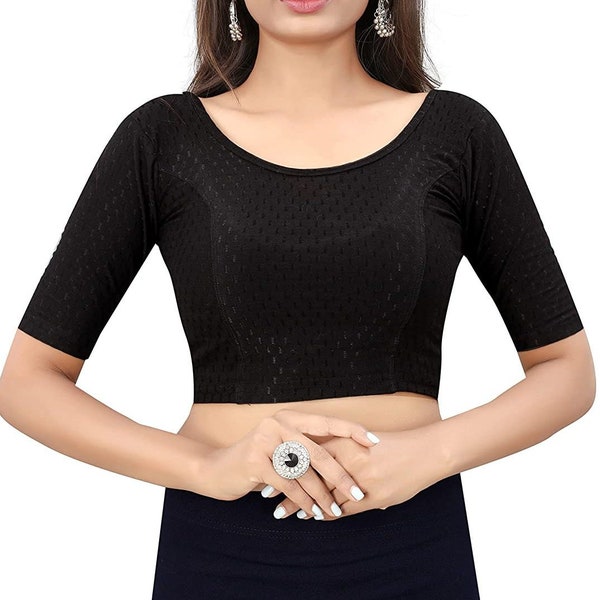Black Blouse For Saree, Round Neck Stretchable Blouse, Cotton Lycra Women Blouse Top, Blouse for Gift,Gift for Mum, Gift for Wife, Gift