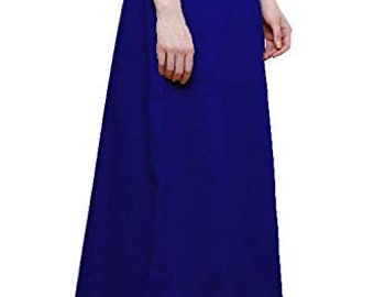 Indian Petticoat with Drawstring, Royal Blue Saree Shape Enhancer for Women, Cotton Straight Long Skirt For Saree, Saree Underdress Clothes