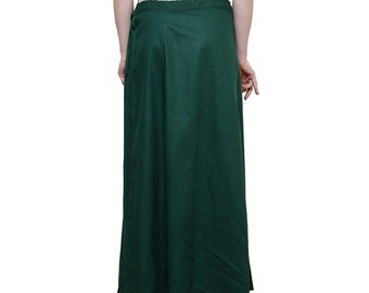 Women Saree Shapewear, Bottle Green Women Cotton Straight Petticoat, Readymade Petticoat for Saree, Indian Petticoat with Drawstring