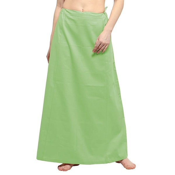 Jupon avec cordon de serrage pour femme, jupon droit en coton vert pista pour femme, sous-vêtements gainants sari pour femme, jupon prêt à l'emploi pour sari