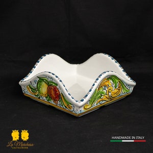 Quadratischer Serviettenhalter aus Caltagirone-Keramik mit verschiedenen Dekorationen