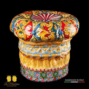 Ceramiczna pufa Caltagirone z wzorem wózka 45 cm