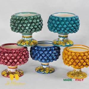 Sizilianischer Kiefernzapfen-Pflanztopf, handgefertigte Caltagirone-Keramik, 16 cm – verschiedene Farben