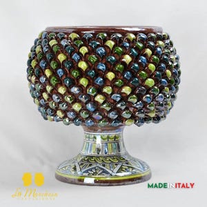 Caltagirone Ceramic Half Pine Cone Vase in Blue, Green, and Mother-of-Pearl - Various Sizes