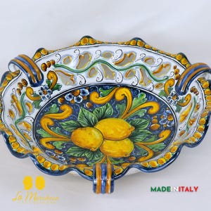 Centerpiece Handles Lemon Decoration in Caltagirone Ceramic Ø38cm