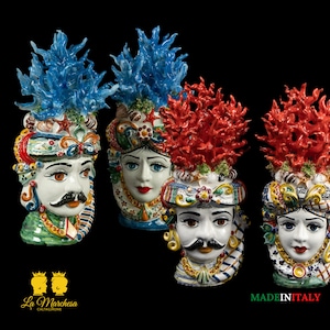 Moor&#39;s heads in Caltagirone ceramic corals h29 - Various colours