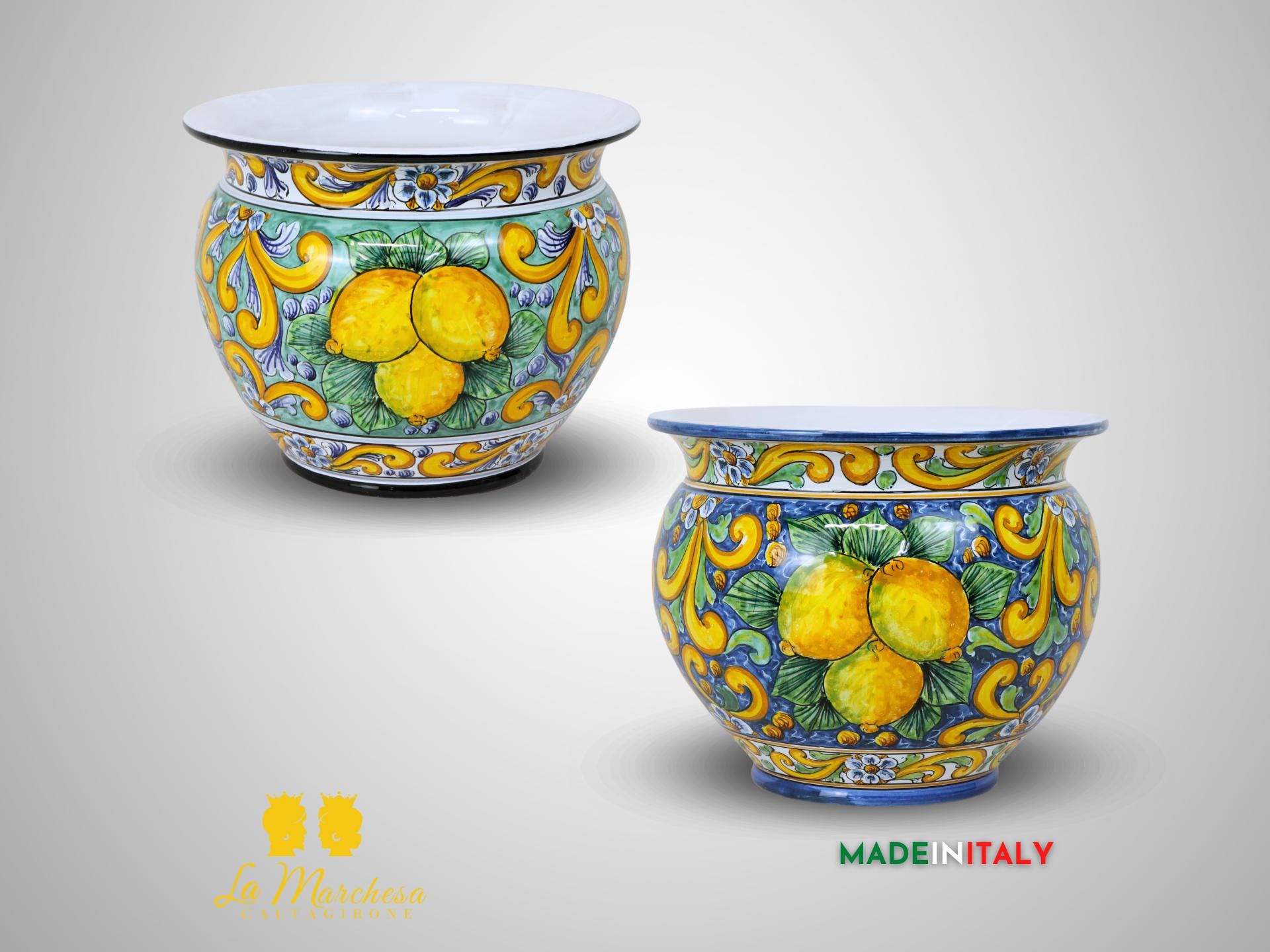 Decorated Lemon Planter in Caltagirone Ceramic 30 cm - Various Colors