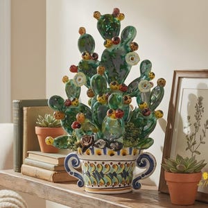 Pianta fichi d'india in Ceramica di Caltagirone artistica 25cm