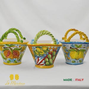 Caltagirone Ceramic Decorated Coffa Plant Pot, 22 cm