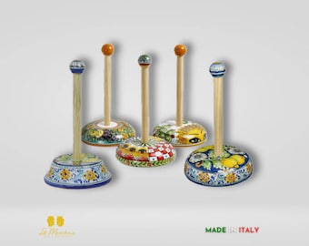 Hand-decorated Caltagirone ceramic paper towel roll holder - various models