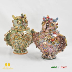 Caltagirone Ceramic Owl Mother of Pearl Gold 27 cm - Various Colors