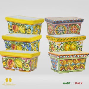 Maceta rectangular de cerámica para exteriores Caltagirone, 23 cm – Diversas decoraciones