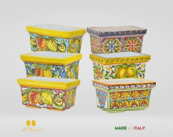 Caltagirone Ceramic Rectangular Outdoor Planter, 23 cm – Various Decorations