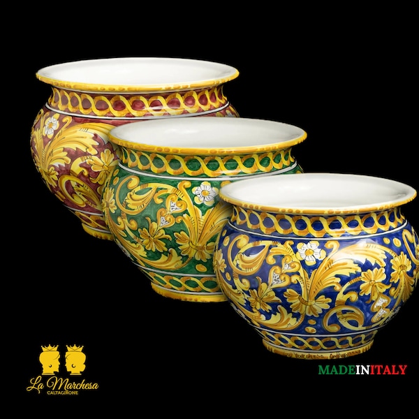 Porte-vase baroque orné en céramique Caltagirone L32 - Différentes couleurs