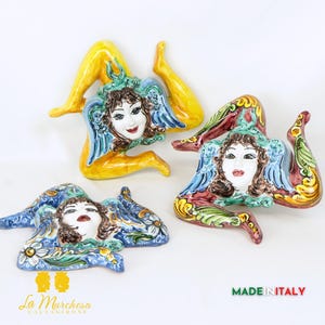 Decorated Trinacria in Caltagirone Ceramic 22 cm - Various Decorations