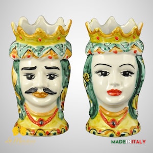 Ornate Moro Heads in Caltagirone Ceramics 14 cm
